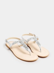 Long Tall Sally Silver Diamante Embellished Leather Sandals In Standard Fit - Image 2 of 5