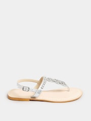 Long Tall Sally Silver Diamante Embellished Leather Sandals In Standard Fit - Image 3 of 5