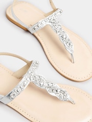 Long Tall Sally Silver Diamante Embellished Leather Sandals In Standard Fit - Image 5 of 5