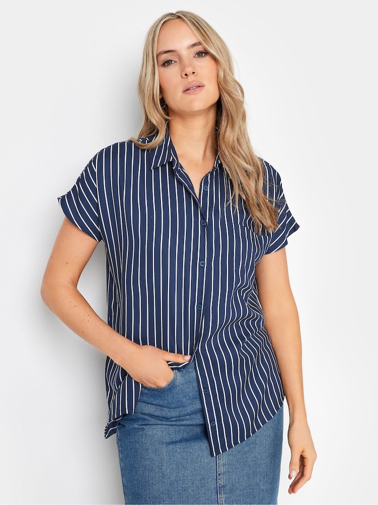 Long Tall Sally Blue Stripe Grown On Sleeve Shirt - Image 1 of 5