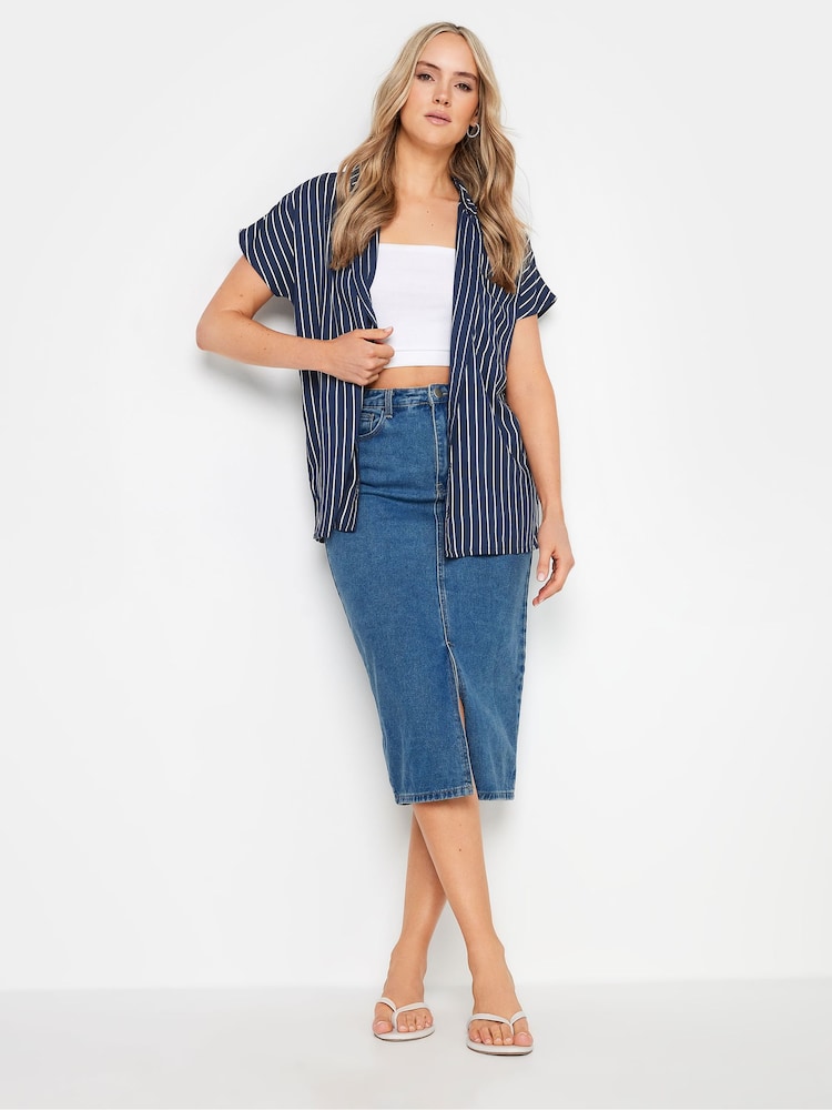 Long Tall Sally Blue Stripe Grown On Sleeve Shirt - Image 2 of 5 Long Tall Sally Blue Stripe Grown On Sleeve Shirt - Image 2 of 5