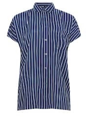 Long Tall Sally Blue Stripe Grown On Sleeve Shirt - Image 5 of 5