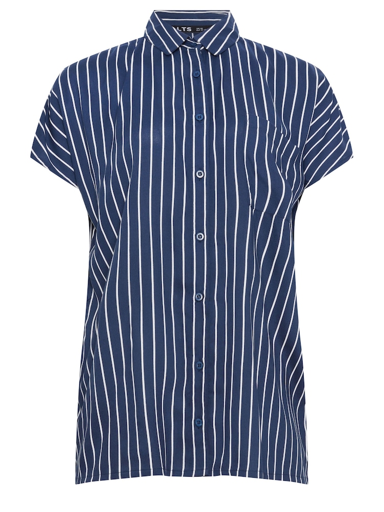 Long Tall Sally Blue Stripe Grown On Sleeve Shirt - Image 5 of 5