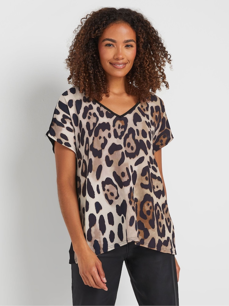 M&Co Animal Large Scale Animal Print V-Neck Top - Image 1 of 5