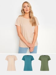 Long Tall Sally Green 100% Cotton Basic V-Neck T-Shirts 3 Pack - Image 1 of 9