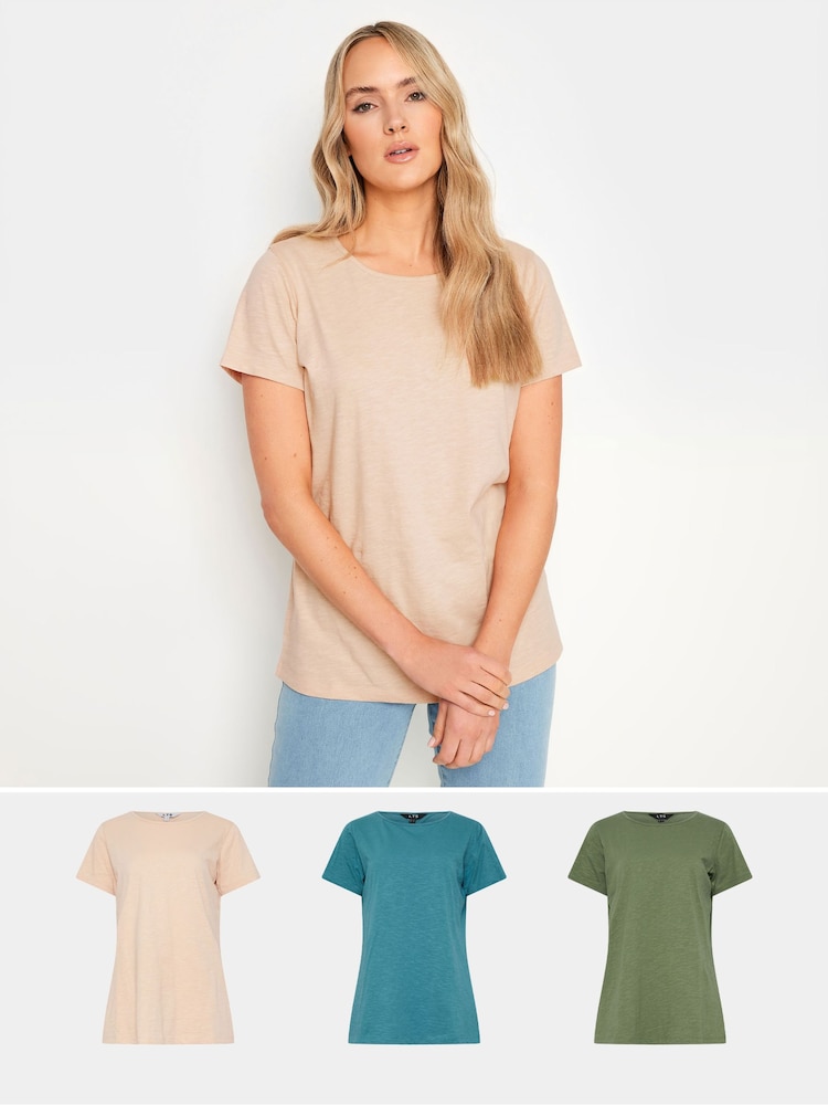 Long Tall Sally Green 100% Cotton Basic V-Neck T-Shirts 3 Pack - Image 1 of 9