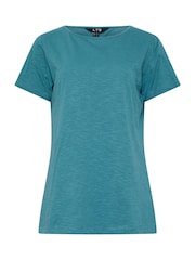 Long Tall Sally Green 100% Cotton Basic V-Neck T-Shirts 3 Pack - Image 8 of 9