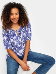 M&Co Blue Paisley Boho Print Top - Image 1 of 5