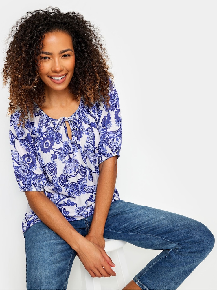 M&Co Blue Paisley Boho Print Top - Image 1 of 5