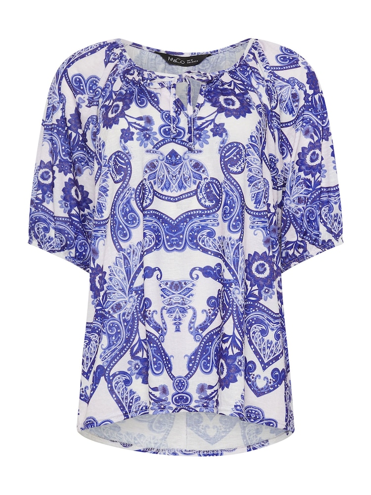 M&Co Blue Paisley Boho Print Top - Image 5 of 5