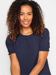 Azul - M&Co Shirred Short Sleeve Top - Imagen 4 de 5