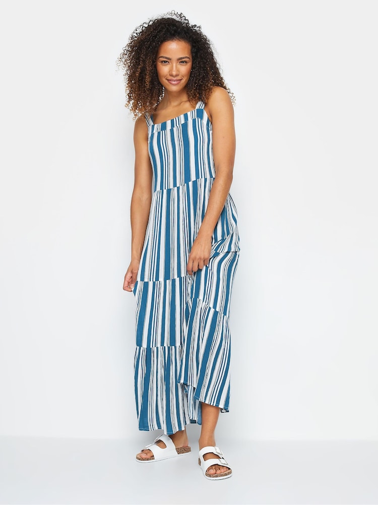 M&Co Blue & White Striped Tiered Dress - Image 1 of 5