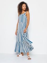 M&Co Blue & White Striped Tiered Dress - Image 4 of 5