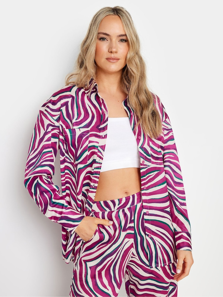 Long Tall Sally Purple Zebra Satin Shirt - Image 1 of 5