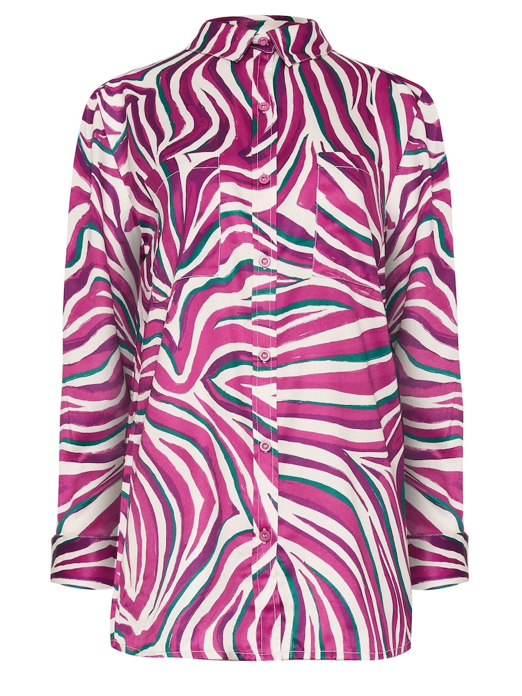 Long Tall Sally Purple Zebra Satin Shirt - Image 5 of 5