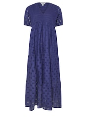 Long Tall Sally Blue Maternity Broderie Anglaise Tie Midaxi 100% Cotton Dress - Image 5 of 5