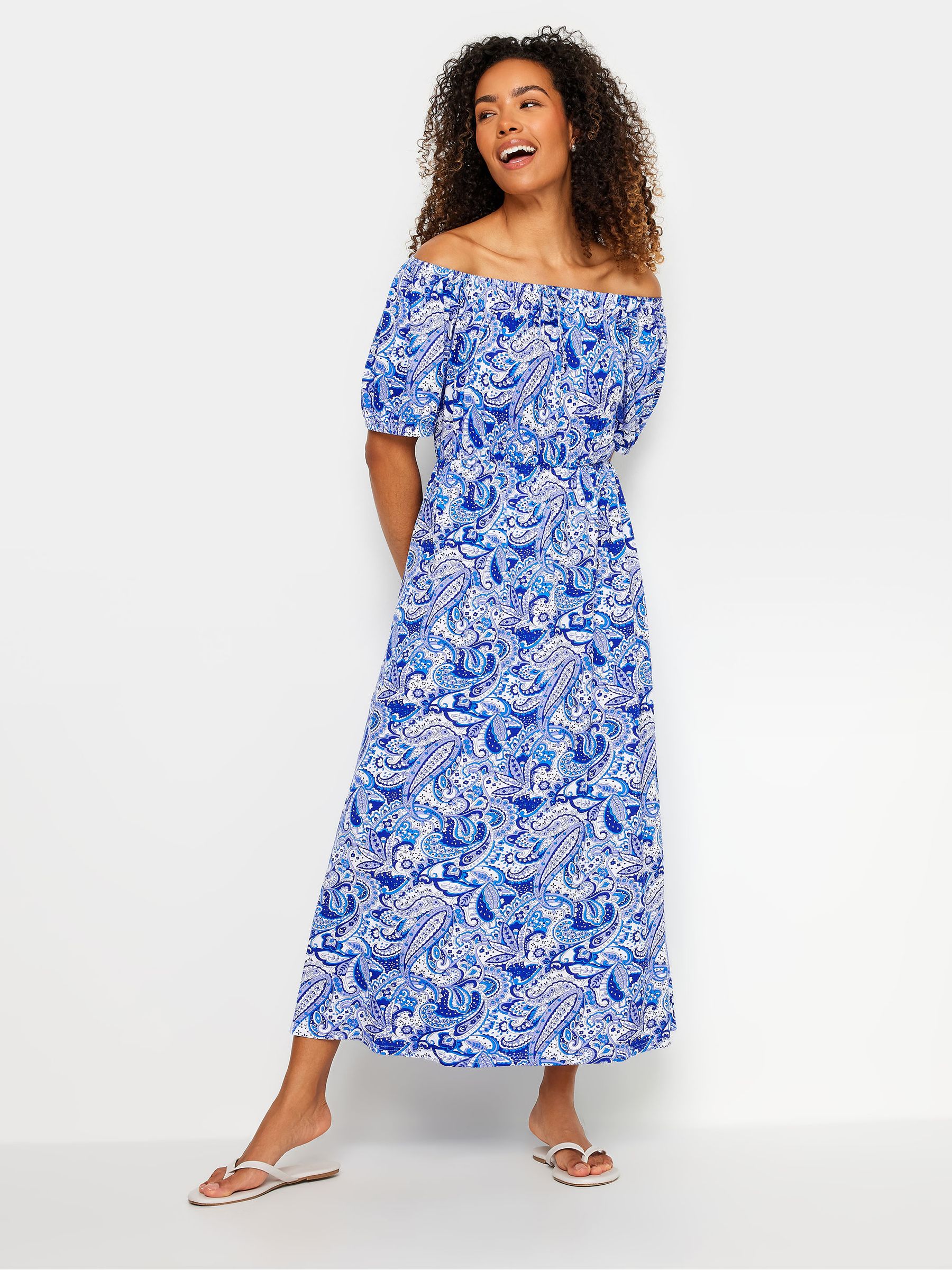 Buy M&Co Blue Paisley Printed Bardot Dress from the Next UK online shop