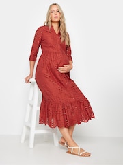 Long Tall Sally Orange Maternity Broderie Anglaise Midi 100% Cotton Dress - Image 1 of 5