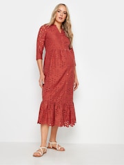 Long Tall Sally Orange Maternity Broderie Anglaise Midi 100% Cotton Dress - Image 2 of 5