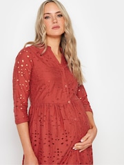 Long Tall Sally Orange Maternity Broderie Anglaise Midi 100% Cotton Dress - Image 4 of 5
