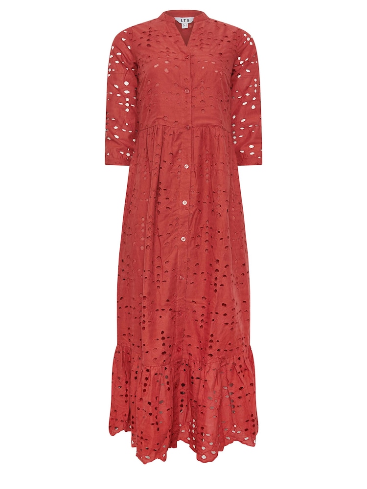 Long Tall Sally Orange Maternity Broderie Anglaise Midi 100% Cotton Dress - Image 5 of 5