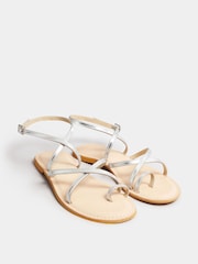 Long Tall Sally Silver Cross Strap Leather Sandals In Standard Fit - Image 2 of 5