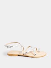 Long Tall Sally Silver Cross Strap Leather Sandals In Standard Fit - Image 3 of 5