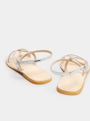 Long Tall Sally Silver Cross Strap Leather Sandals In Standard Fit - Image 4 of 5