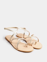 Long Tall Sally Gold Cross Strap Leather Sandals In Standard Fit - Image 2 of 5