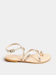 Long Tall Sally Gold Cross Strap Leather Sandals In Standard Fit - Image 3 of 5