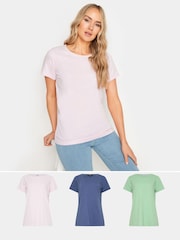 Rosa - Pack de 3 camisetas básicas de algodón 100 % con cuello en pico de Long Tall Sally - Imagen 1 de 9