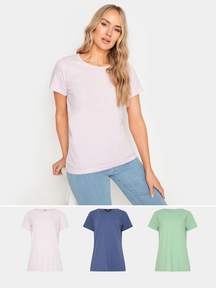 Rosa - Pack de 3 camisetas básicas de algodón 100 % con cuello en pico de Long Tall Sally - Imagen 1 de 9