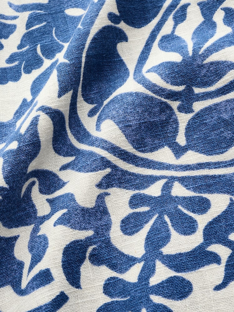 Bleu/blanc imprimé floral - Pantalon Blend lin large à taille nouée - Image 3 of 3