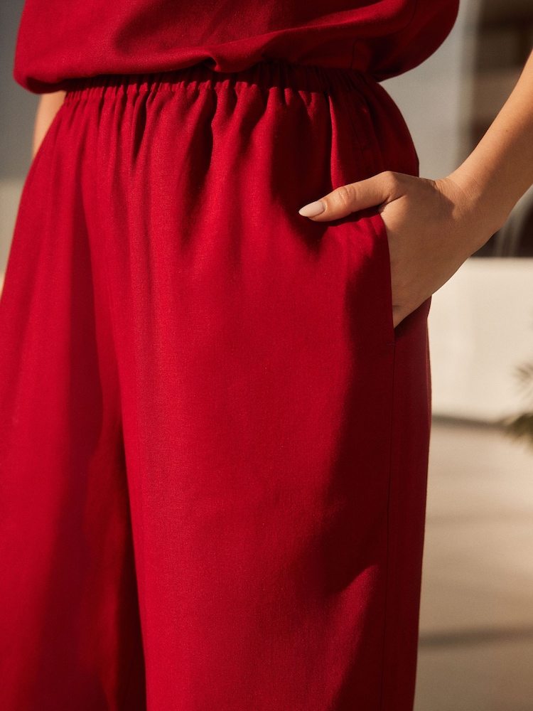 Rood - Linnen broek met wijde pijpen - Image 4 of 6