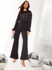 Friends Like These Black Sequin 2in1 Scuba Belted Jumpsuit - Image 1 of 4