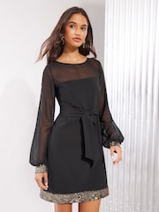 Friends Like These Black Long Sleeve Sequin Trim Mini Dress - Image 3 of 4