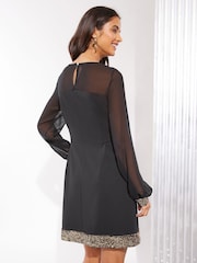 Friends Like These Black Long Sleeve Sequin Trim Mini Dress - Image 4 of 4