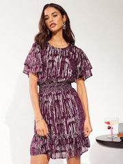 Friends Like These Purple Zebra Metallic Ruffle Sleeve Mini Dress - Image 1 of 4