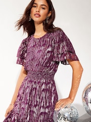 Friends Like These Purple Zebra Metallic Ruffle Sleeve Mini Dress - Image 2 of 4
