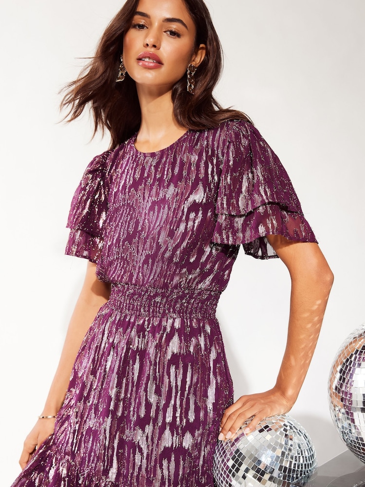 Friends Like These Purple Zebra Metallic Ruffle Sleeve Mini Dress - Image 2 of 4