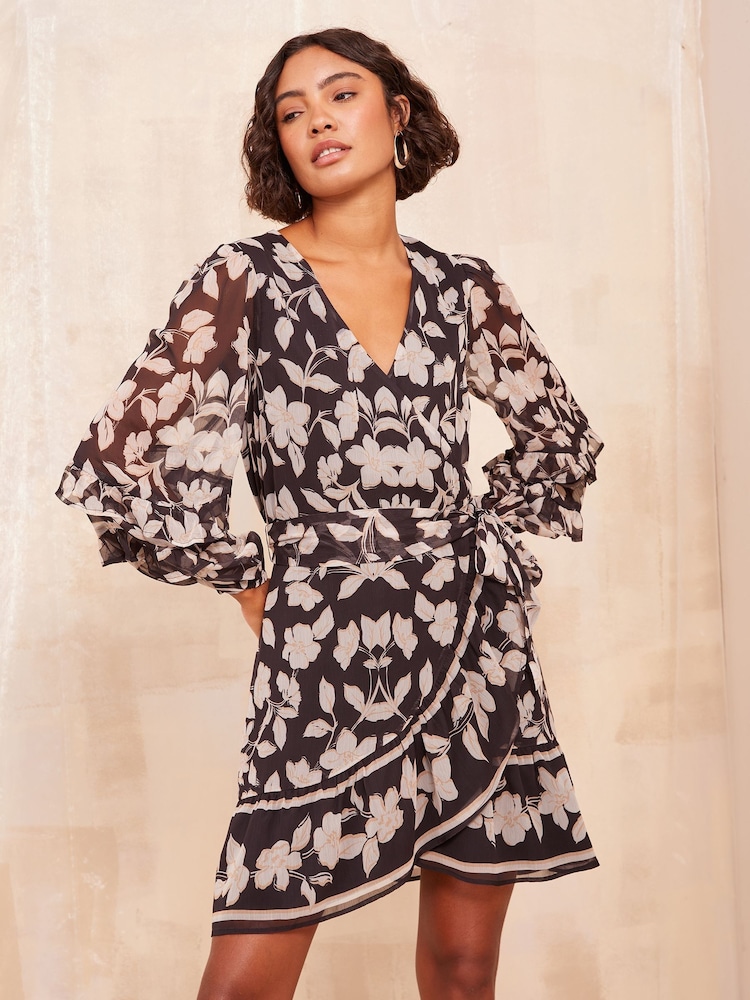 Friends Like These Cream Chiffon Ruffle Wrap Mini Dress - Image 1 of 4