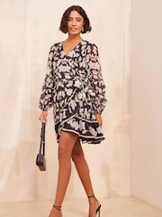 Friends Like These Cream Petite Chiffon Ruffle Wrap Mini Dress - Image 3 of 4