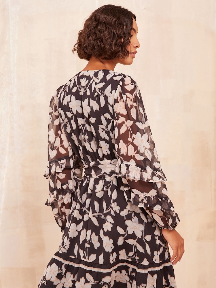 Friends Like These Cream Petite Chiffon Ruffle Wrap Mini Dress - Image 4 of 4