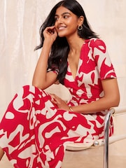 Friends Like These Red Short Sleeve Wrap Style Midi Dress With Collar - Image 2 of 4