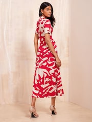 Friends Like These Red Short Sleeve Wrap Style Midi Dress With Collar - Image 4 of 4