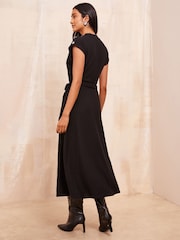 Noir - Friends Like These Robe Mi-long avec boutons sur l'épaule et sur les côtes, avec des détails en cravate - Image 4 of 4
