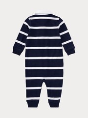 Polo Ralph Lauren Baby Boy Navy Striped Rugby Coverall 100% Cotton Jersey - Bild 2 von 2