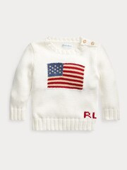 Polo Ralph Lauren Baby Boy The Iconic Flag 100% Cotton White Sweater - Image 1 of 2