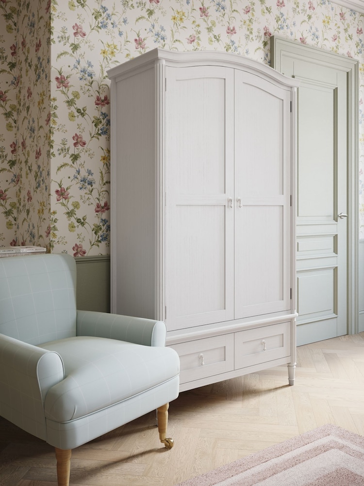 Laura Ashley White Washed Bramford Double 2 Drawer Wardrobe - Image 1 of 5