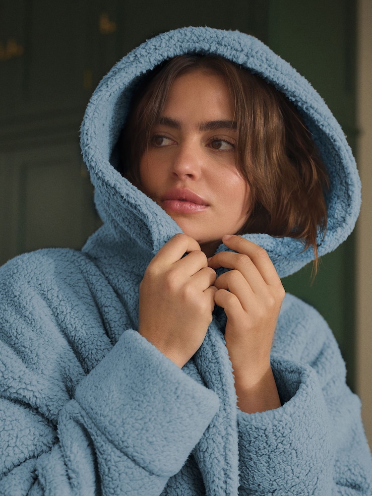 Blue Short Teddy Dressing Gown - Image 5 of 5